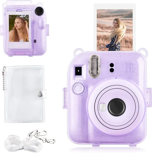 Miniatura 15 de Rieibi Funda transparente compatible con Fuji Instax Mini 12 – Funda con purpurina para cámara instantánea Fujifilm Instax Mini 12 con bolsillo