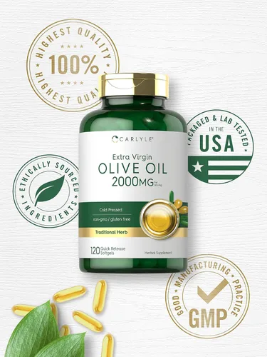 Miniatura 5 de Carlyle Aceite de oliva extra virgen de 2000 mg 120 cápsulas de gel suave prensado en frío Suplemento herbario sin OMG y sin gluten