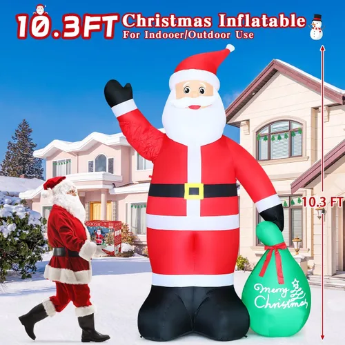 Miniatura 6 de GOOSH 3.14 m San Nicolás inflable de Navidad con movimiento, decoración de Santa Claus de Navidad al aire libre con bolsa de regalo y mano animada
