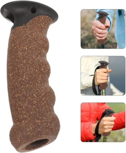 Miniatura 6 de Mango de bastón, mango de caña de senderismo, mango de corcho, agarre de poste de trekking, puntas de bastón, protectores de repuesto, adaptador