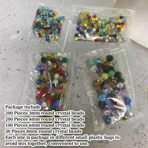Miniatura 2 de 550 piezas Cuentas de cristal redondas de 3mm 4mm 6mm 8mm Cuentas espaciadoras redondas facetadas para joyería, pulseras, aretes, collares, Serie