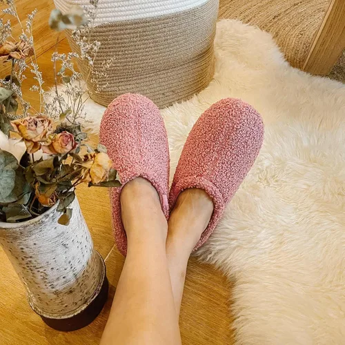 Miniatura 2 de HomeTop Mocasines de espuma viscoelástica de piel rizada y mullida con forro polar