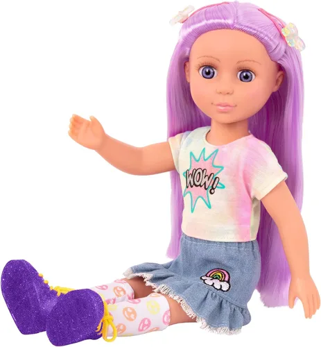 Glitter Girls Muñeca de moda de 14 pulgadas - Ojos azules y cabello azul - Lazo, clips y atuendo colorido - Más de 3 años - Luma