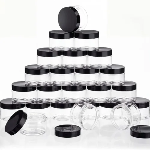 Miniatura 44 de SATINIOR 24 frascos de plástico transparente vacíos con tapas, recipientes de almacenamiento redondos de boca ancha para productos de belleza