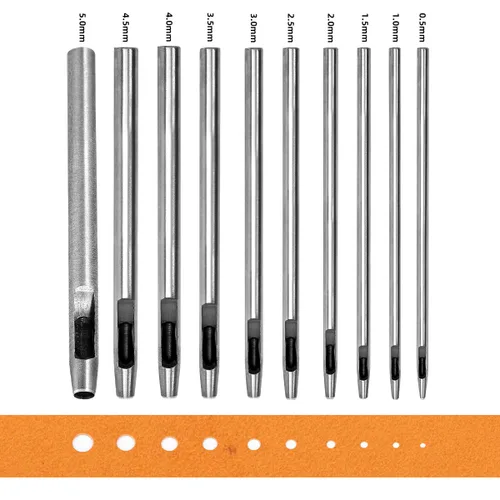 WUTA Juego de 10 perforadores de cuero de 0.020 in a 0.197 in, herramientas de perforación para cuero, correas de reloj, tela, plástico, juntas, kit