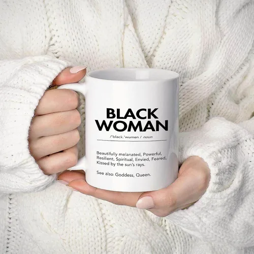 Miniatura 3 de OGILRE Black Woman Definition - Taza de cerámica impresa de doble cara con citas inspiradoras, diseño moderno de mujer afroamericana, taza de té