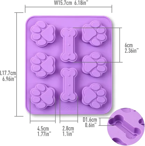 Miniatura 7 de Moldes de silicona 2 en 1 de pata de perro y hueso de cachorro, grado alimenticio, para chocolate, dulces, pudín, gelatina, golosinas para perros. 5