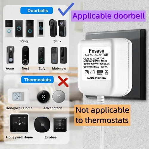 Miniatura 4 de AC18V - Adaptador de corriente para timbre de puerta con cable, compatible con Ring Zmodo Smart Doorbell y Nest Hello Doorbell