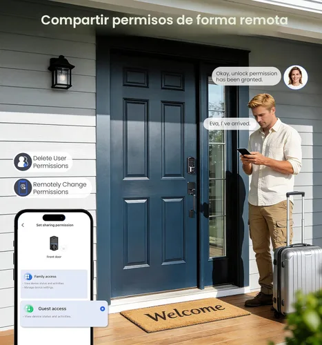 Miniatura 8 de Veise VE027 - Cerradura inteligente Wi-Fi integrada, cerradura de puerta delantera sin llave de huellas dactilares, control remoto y control de voz