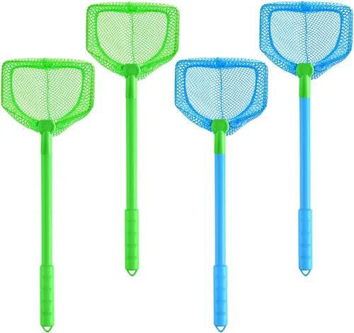 Coopay 4 redes de pesca para atrapar insectos, redes de mariposa para peces y juguetes de playa para niños que juegan al aire libre (azul, verde)