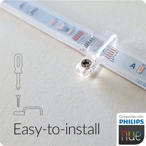 Miniatura 3 de Litcessory Clip de montaje para tira de luz Philips HUE Lightstrip - Paquete de 50 unidades, transparente, fuerte, extraíble, incluye tornillos