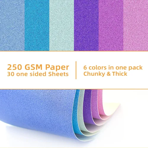 Miniatura 3 de Papel de cartulina con purpurina, 30 hojas de papel con purpurina de 8.82 oz/m², papel de manualidades brillante A4 de primera calidad, cartulina