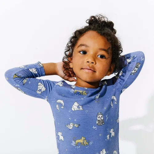 Miniatura 4 de Bellabu Bear Conjunto de pijama de bambú de dos piezas para niños y niñas, pijamas familiares a juego, viscosa de bambú