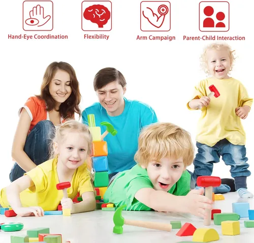 Miniatura 4 de Martillos de madera de simulación de martillos de madera pequeños de plástico para niños pequeños, herramientas de mantenimiento portátiles
