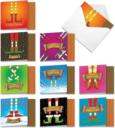 Miniatura 12 de The Best Card Company - 10 tarjetas navideñas de Santa con sobres - Juego surtido en caja, tarjetas navideñas para niños (4 x 5.12 pulgadas)