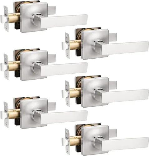 Miniatura 15 de GOBEKOR Paquete de 1 palanca de paso, manijas de puerta rectas de níquel satinado para cerradura de puerta de armario, manija cuadrada de puerta