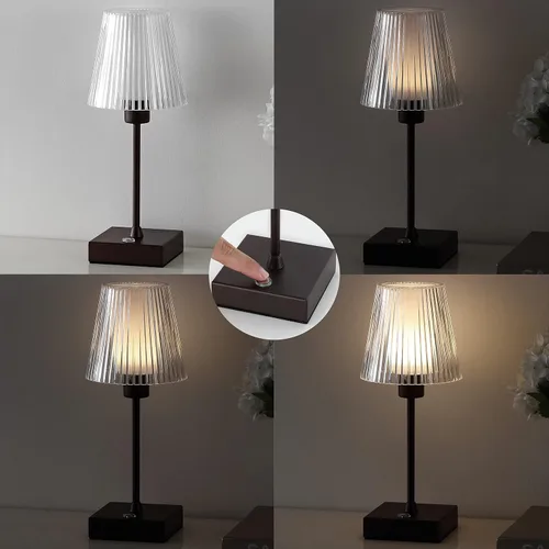 Miniatura 4 de JONATHAN Y JYL7225A - Lámpara LED recargable portátil de bronce aceitado de 12.5 pulgadas, con pantalla acrílica acanalada transparente, regulable