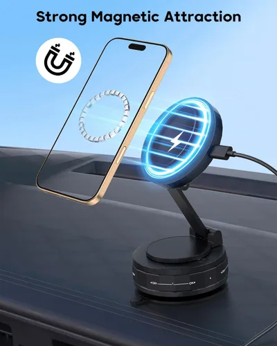 Miniatura 4 de Cargador de coche inalámbrico, fuerte soporte magnético para teléfono, [carga inalámbrica de 15 W más rápida], soporte plegable ajustable de 360°