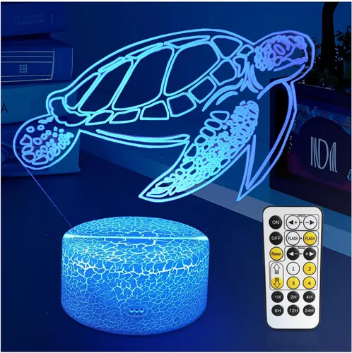 Luz nocturna de tortuga marina oceánica, lámpara de noche de tortuga con ilusión 3D para habitación de niños, cambio de múltiples colores con