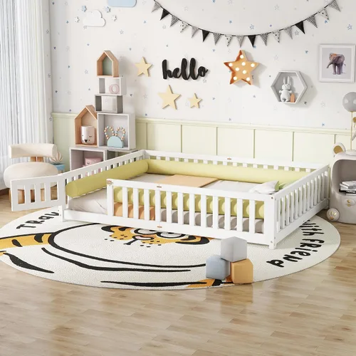 Miniatura 12 de VilroCaz Playfun - Cama de suelo tamaño individual con valla que se puede abrir, cama Montessori de metal con diseño de plataforma para niños