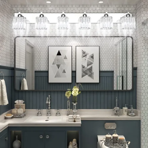 Miniatura 4 de Aipsun Lámparas de tocador de baño, 6 luces, cromadas, para baño, accesorios de iluminación de tocador de cristal (excluye bombilla)