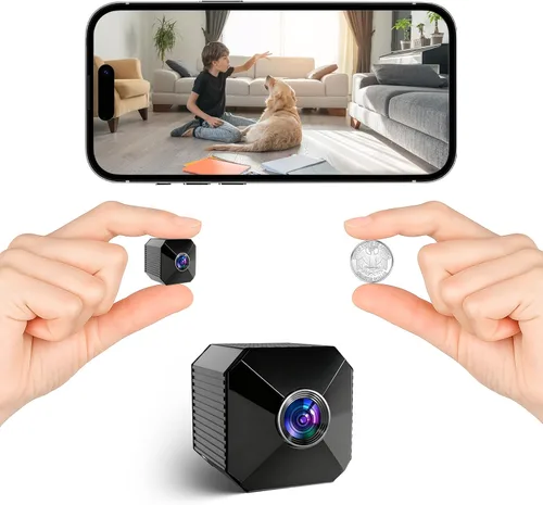 Mini cámara – Mini cámara de seguridad inalámbrica 4K mejorada 2026, pequeña cámara WiFi para interiores con visión nocturna sin brillo, alertas de