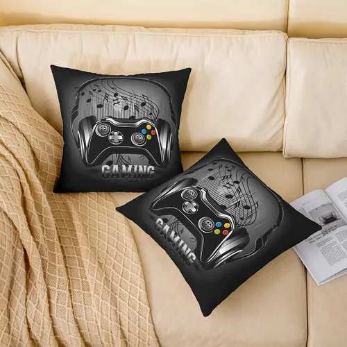 Miniatura 2 de Juego de 2 fundas de almohada con estampado de consola de videojuegos, para el hogar, sala de estar, notas temáticas musicales reversibles