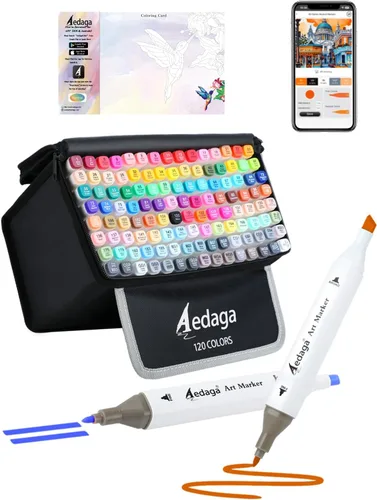 Marcadores de alcohol de 120 colores con aplicación gratuita Juego de marcadores para colorear artísticos de doble punta | Kickstand Case | Chisel