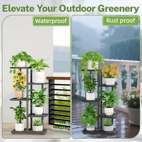 Miniatura 6 de iDavosic.ly Soporte para plantas con luz de cultivo para interiores y exteriores, estante de flores de metal de 4 niveles para macetas grandes