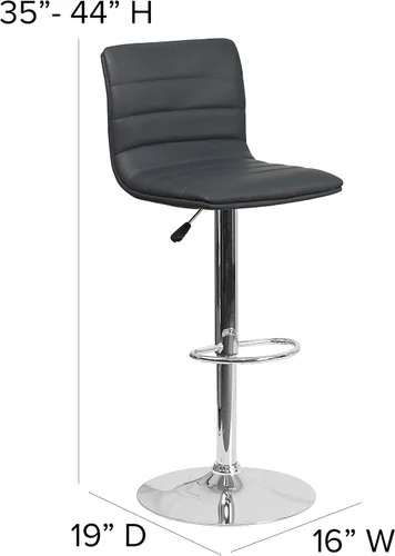 Miniatura 3 de Flash Funiture silla de bar ajustable con base cromada, Vinilo, Gris