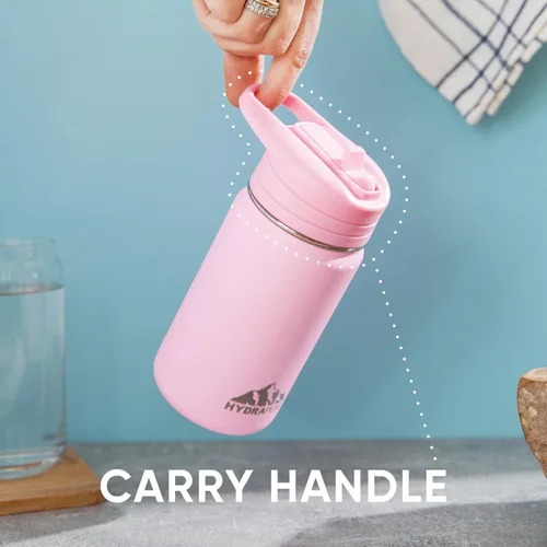 Miniatura 7 de Hydrapeak Mini botella de agua de 14 onzas con tapa con popote, botella de agua aislada de doble pared de acero inoxidable Botella de agua a Negro