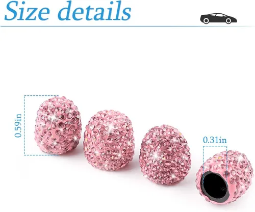 Miniatura 2 de AUCELI 4 tapones para válvulas de neumáticos de automóvil, diamantes de imitación de cristal, a prueba de polvo, cubierta de válvula de bicicleta