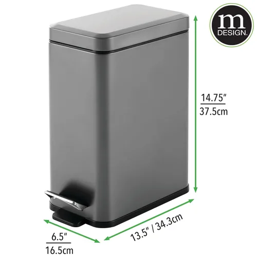 Miniatura 7 de mDesign - Cubo de basura de 2,6 galones de perfil delgado con escalón de metal, papelera, contenedor de basura, baño, tocador, dormitorio, cocina