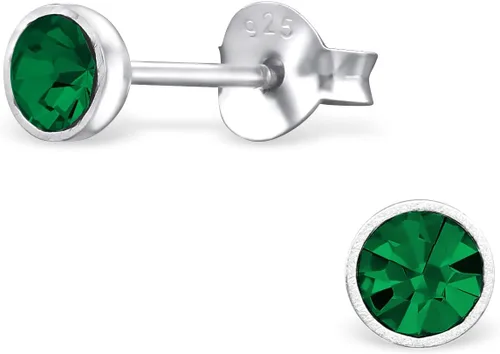 Miniatura 4 de Juego de 3 pares de aretes redondos de plata de ley 925 con trébol irlandés de la suerte, herradura de cristal, color verde esmeralda (sin níquel)