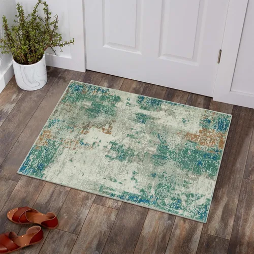 Miniatura 40 de Lahome Alfombra redonda moderna abstracta de 3 pies, color azul, lavable, de 3 x 3 pies, para cocina, entrada, suave, pequeña, antideslizante