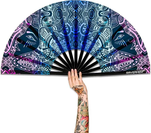 Ventilador de mano plegable de bambú para hombres y mujeres, ventilador de mano para EDM, festival de música, club, extraño, evento, fiesta, baile,