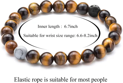 Miniatura 3 de Hamoery Pulsera elástica con cuentas de piedra de ojo de tigre de 0.315in para hombres y mujeres, pulsera de yoga de piedra natural, Piedra