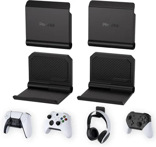 Miniatura 12 de PlayVital FOLD Soporte de Pared para Controlador para ps5 ps4 Xbox Switch 2 Pro Auriculares, Paquete de 2 Organizador de Almacenamiento Universal