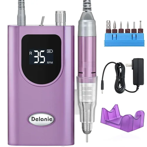 Miniatura 8 de Delanie Taladro de Uñas Profesional de Alto Torque 35000 RPM Recargable Portátil Eléctrico Lima de Uñas para Acrílico y Gel con Puntas para Negro