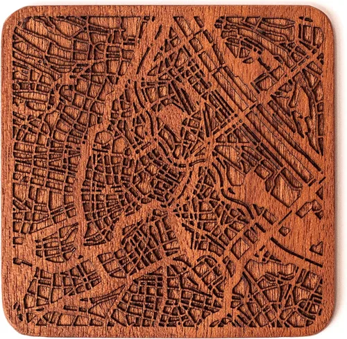 Miniatura 148 de Posavasos Amsterdam Map by O3 Design Studio, 1 pieza, posavasos de madera Sapele con mapa de la ciudad, hecho a mano, varias ciudades opcionales