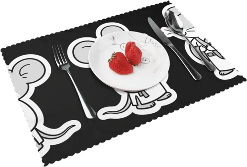 Miniatura 17 de Rectangular Placemats Set of 4, Heat Resistant Abstract Flowers Printed Kitchen Dining Table Mats