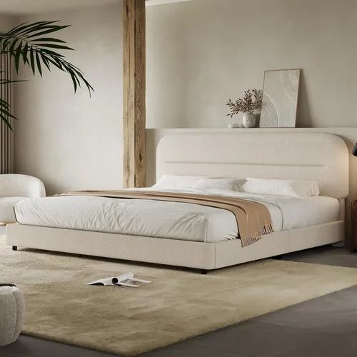 Miniatura 28 de HOMBCK Marco de Cama Boucle Tamaño Twin, Marco de Cama Tapizado con Cabecero, Marcos de Cama Twin para Niños, Pie de Cama Engrosado/Esquinas