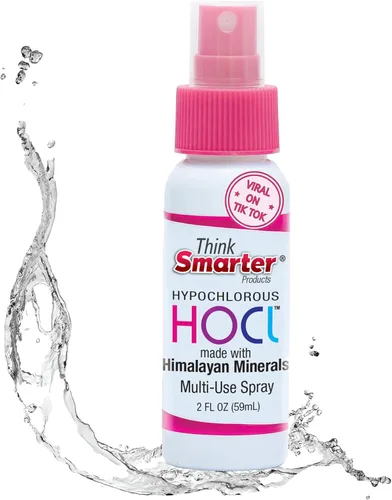 Think Smarter Products Spray multiusos | 2 onzas | Aerosol HOCl sin alcohol para piel, manos y superficies | Fórmula sin fragancia | Limpiador suave