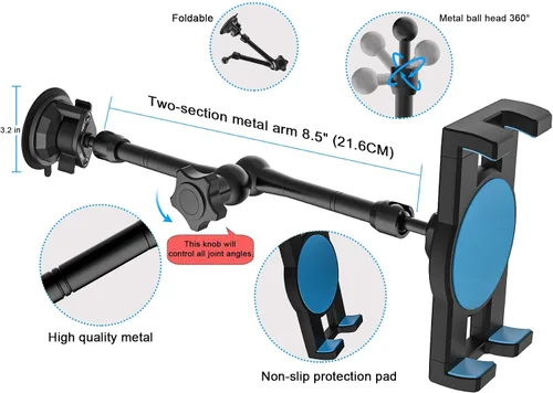 Miniatura 6 de Soporte para tablet de coche/camión para parabrisas de salpicadero, soporte de iPad de succión resistente con brazo de metal para tabletas
