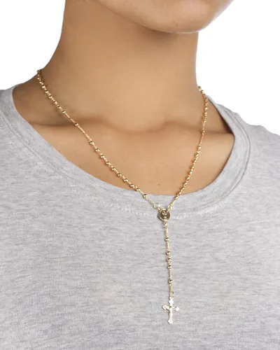 Miniatura 5 de Collar con colgante de oro superpuesto de 18 pulgadas - Rosario religioso. Jesús en la cruz y brazos abiertos y Virgen María. Colgante de cruz