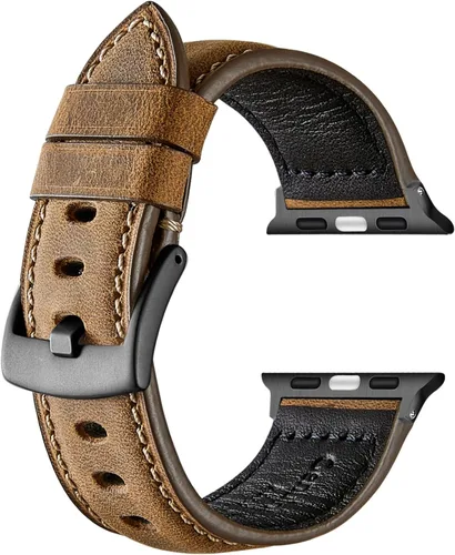 Genuine Leather Watch Band Compatible with Apple Watch,Italian Cowhide,Retro Style,Black Buckle,Golden Brown and Chestnut Brown,38/40/41mm and