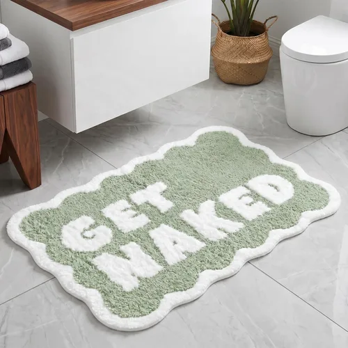 Miniatura 13 de Scalloped Grey Bath Rug, Get Naked Cute Bathroom Rug, Soft Absorbent Quick Dry Bath Mat, TPR Non Slip Backing, Microfiber Mat for Shower Tub Sink