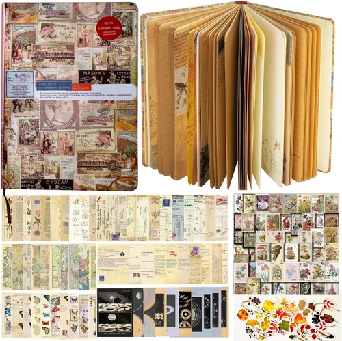 Juego de 157 piezas de diario vintage para mujer, regalos para álbumes de recortes, suministros de diario incluyendo diarios estéticos, papel de