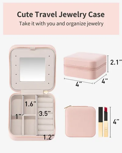 Miniatura 4 de Vlando Pequeño organizador de joyas de viaje, vitrina de joyería para niñas y mujeres, regalo de dama de honor, anillos, aretes, collares