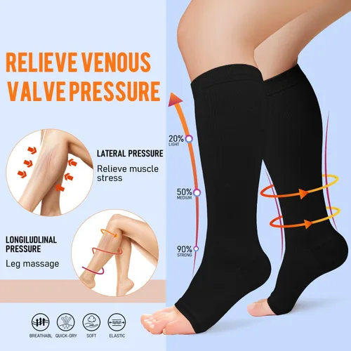 Miniatura 2 de Calcetines de compresión de cobre para mujeres y hombres, punta abierta, 15-20 mmHg, es el mejor apoyo para la recuperación de la circulación y uso
